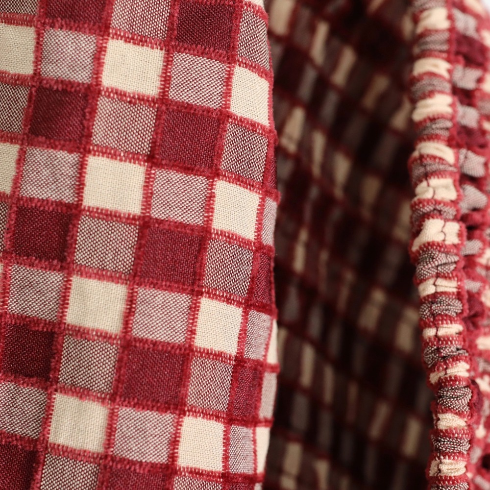 Gingham Smocked Cottagecore Top Womens M Red Textured Puff Sleeve &Merci NWT - Picture 7 of 11